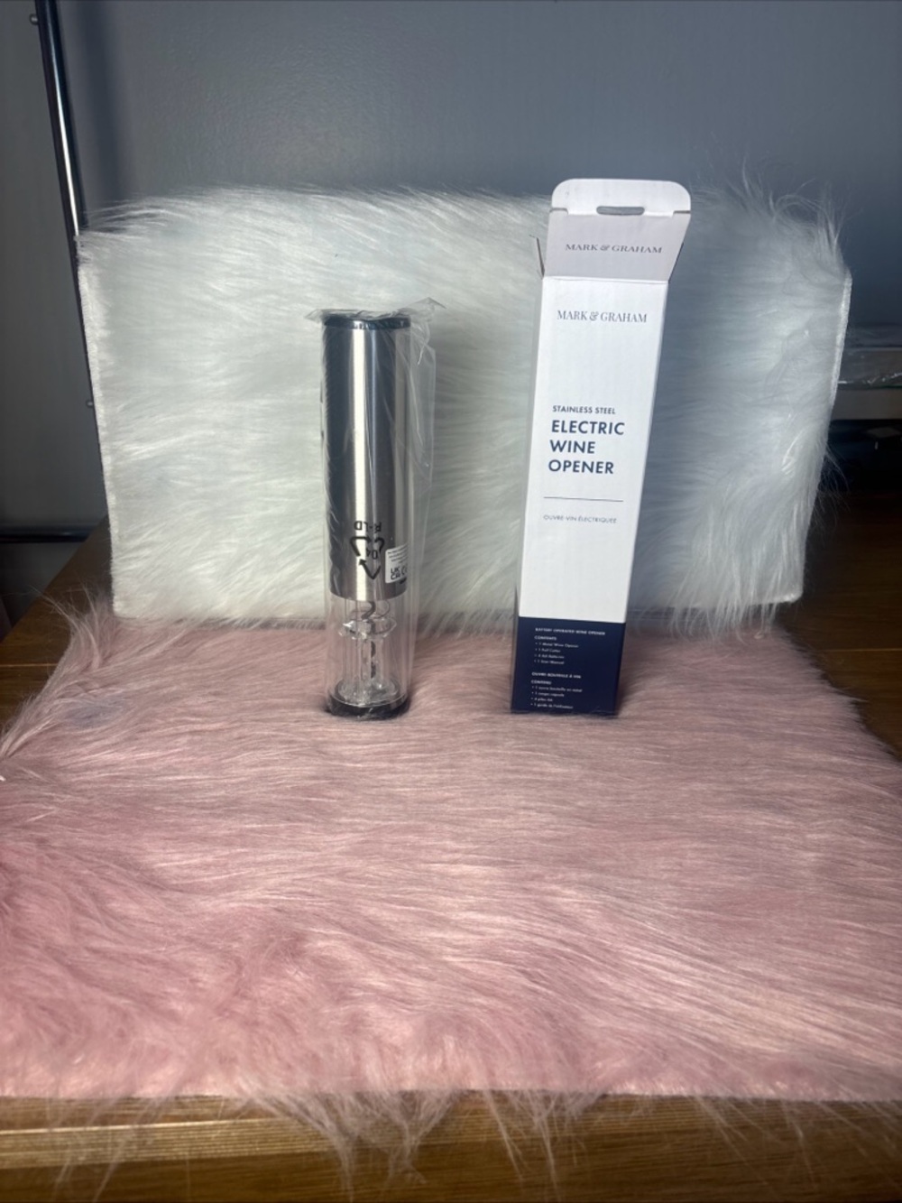 Mark & Graham Electric Wine Opener in Silver with White and Pink Accents